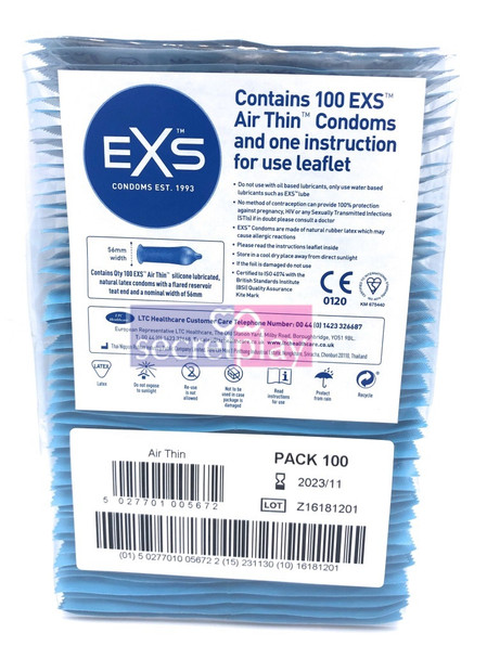 100 x Exs Air Thin Condoms | 0.045 mm Thickness | Sensitive Latex Condoms | Bulk Wholesale  Multiple Quantity 