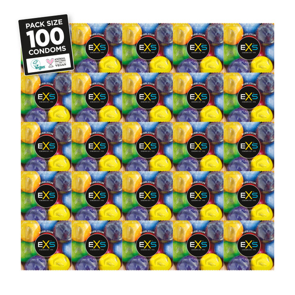 100 x Exs Bubblegum Flavoured Condoms | Vegan | Bulk Sealed Wholesale Pack