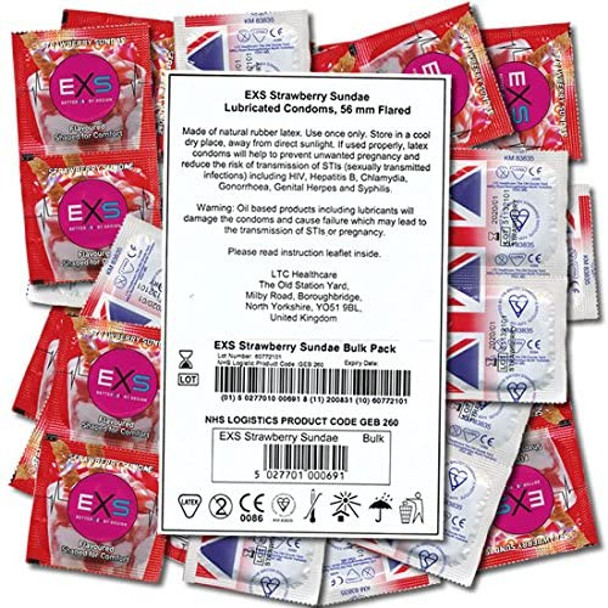 100 x Exs Strawberry Flavoured Condoms | Vegan | Bulk Wholesale Sealed Pack
