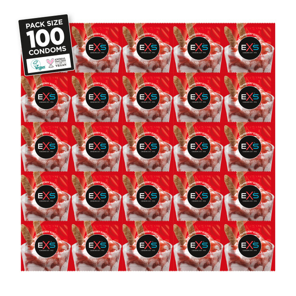  100 x Exs Strawberry Flavoured Condoms | Vegan | Bulk Wholesale Sealed Pack