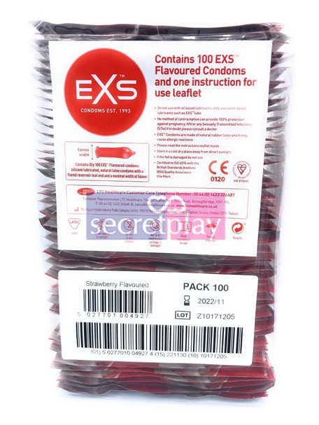 100 x Exs Strawberry Flavoured Condoms | Vegan | Bulk Wholesale Sealed Pack