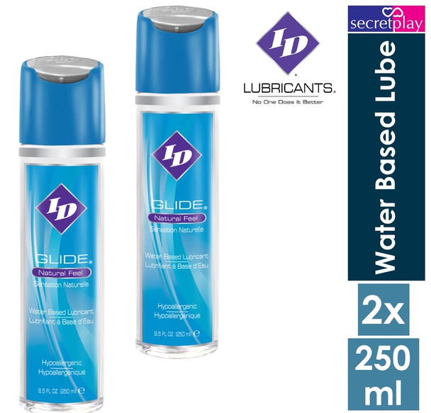 2 x ID Glide Water Based Lube | Lubricants Natural Feel Lubes 250 ml | 8.5 Fl oz