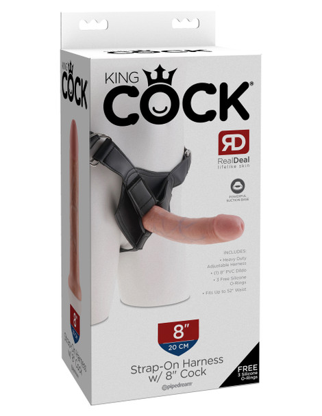 Pipedream King Cock Strap On Harness Dildo | 8" Inch | Realistic Silicone | Included Free 3 Cock Rings