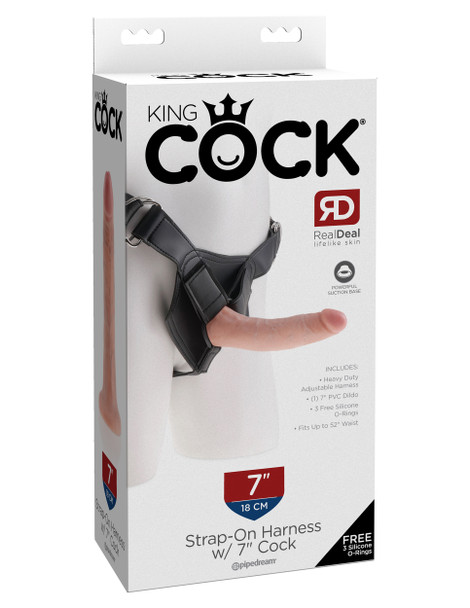 Pipedream King Cock Strap On Harness Dildo | 7" Inch | Realistic Silicone | Included Free 3 Cock Rings