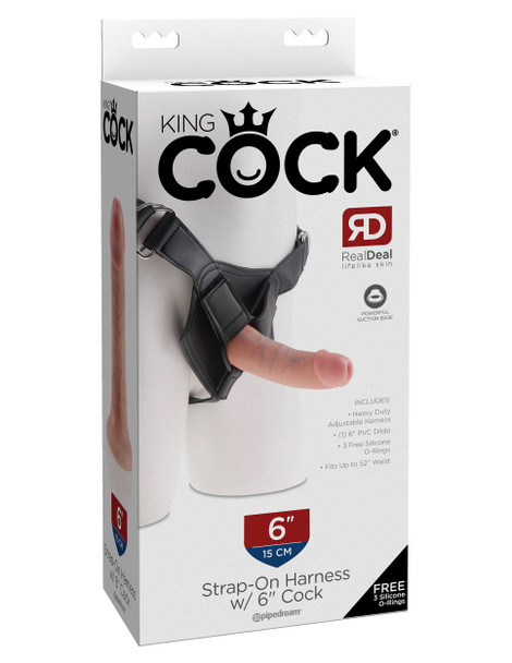 Pipedream King Cock Strap On Harness Dildo | 6" Inch | Realistic Silicone | Included Free 3 Cock Rings