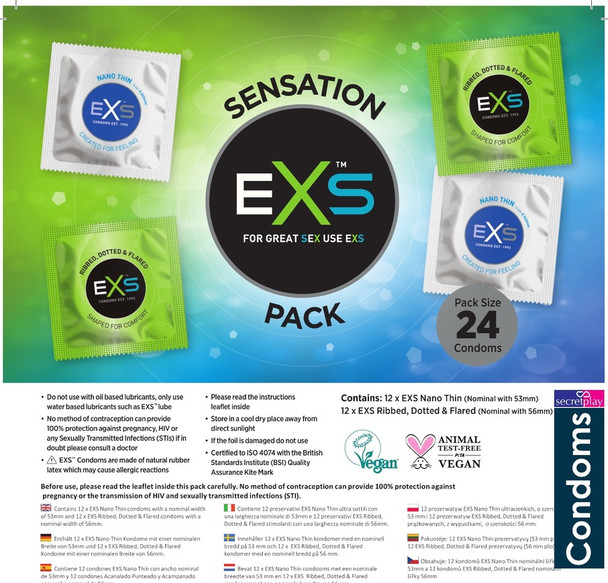 Exs Sensation Pack Condoms | Pack 24 | Ribbed Dotted Nano Thin Ultra Sensitive
