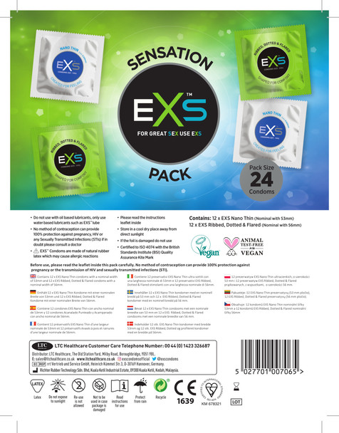 Exs Sensation Pack Condoms | Pack 24 | Ribbed Dotted Nano Thin Ultra Sensitive