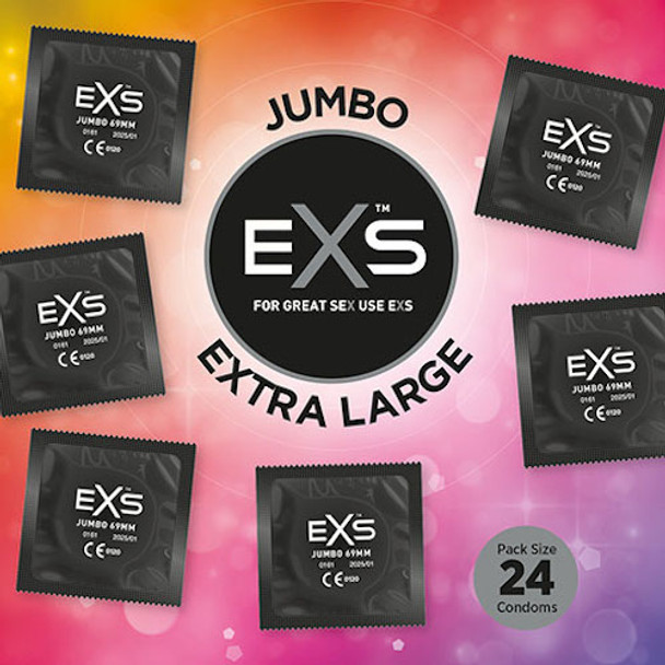 24 x Exs Jumbo Extra Large Size Condoms | Super King Size Nominal Width 69mm | Length: 221mm |