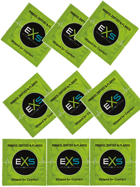 200 x Exs Ribbed Dotted Flared Condoms | Vegan | Orgasmic Stimulation  | Wholesale Bulk Condoms