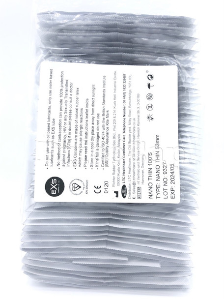 100 x Exs Nano Thin Condoms | Vegan Condoms | 0.045 mm Thickness Sensitive |