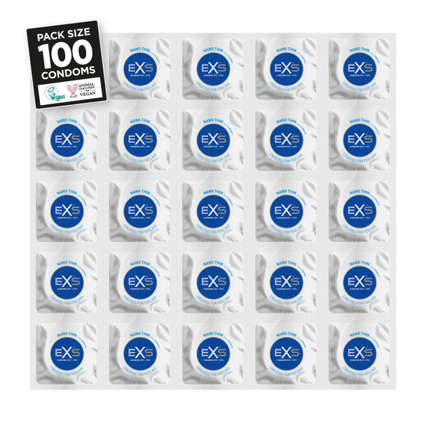 100 x Exs Nano Thin Condoms | Vegan Condoms | 0.045 mm Thickness Sensitive |