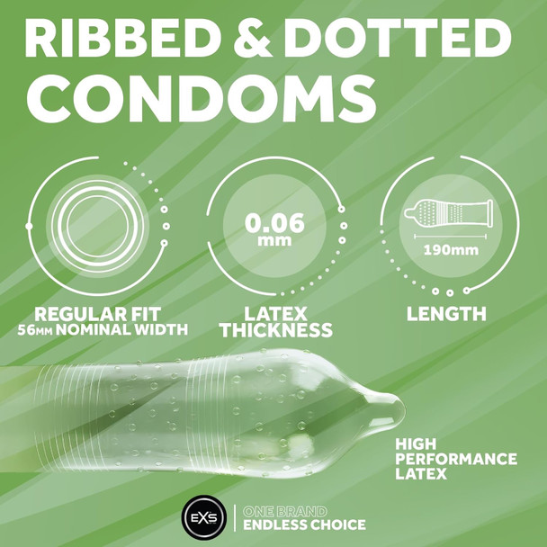 144 x Exs Ribbed Dotted Flared Condoms | Vegan | Orgasmic Stimulation  | Wholesale Bulk Condoms