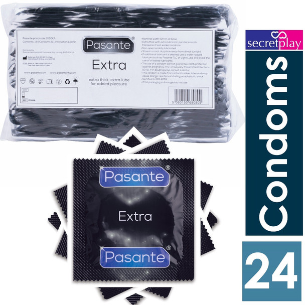 24 x Pasante Extra Safe Condoms | Extra Thick Extra Lube | Wholesale Bulk