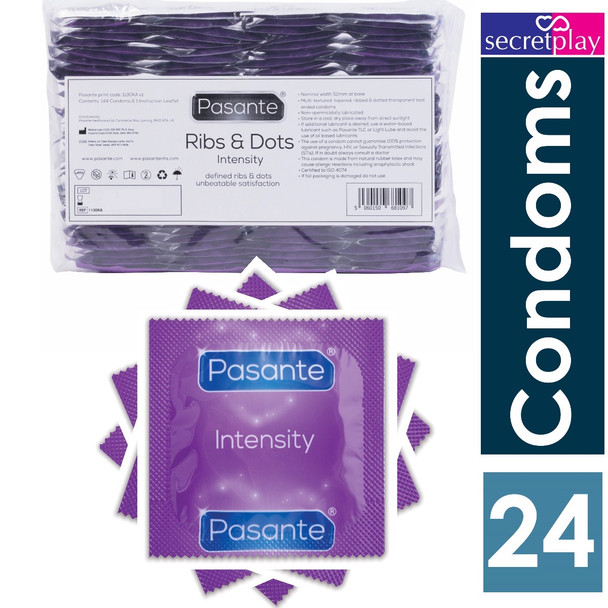 24 x Pasante Ribs & Dots Intensity Condoms | Ribbed Dotted | Bulk Wholesale 