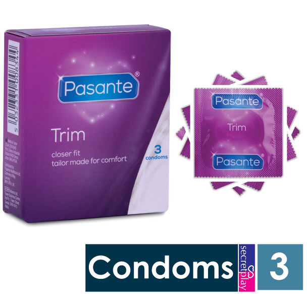 Pasante Trim Condoms Box of 3 | Closer Fit Snug Fit Small Size Condoms |