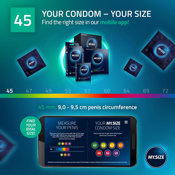 My Size Pro Condoms Pack of 3 | 45 mm | Small Slim Snug Trim Close Fit Size Latex Condoms | 