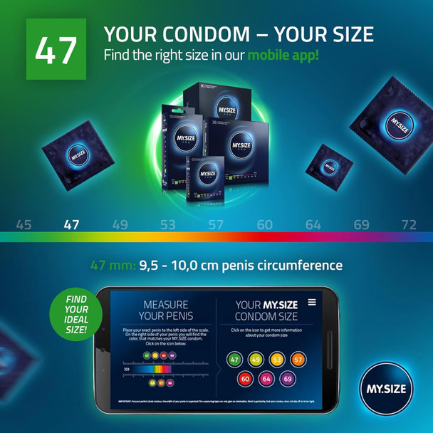 My Size Pro Condoms Pack of 36 | 47 mm | Small Slim Snug Trim Close Fit Size Latex Condoms | 