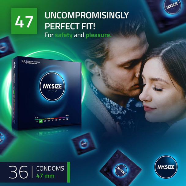 My Size Pro Condoms Pack of 36 | 47 mm | Small Slim Snug Trim Close Fit Size Latex Condoms | 