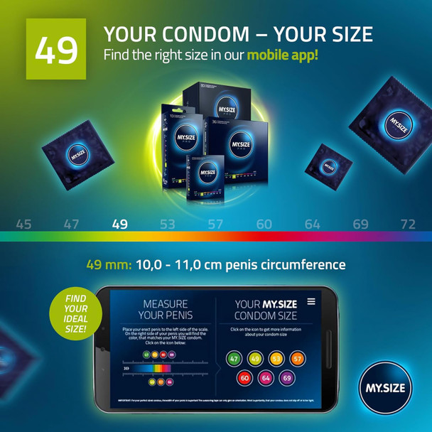 My Size Pro Condoms Pack of 3 | 49 mm Vegan Latex Silicone Lubricated Condoms | 