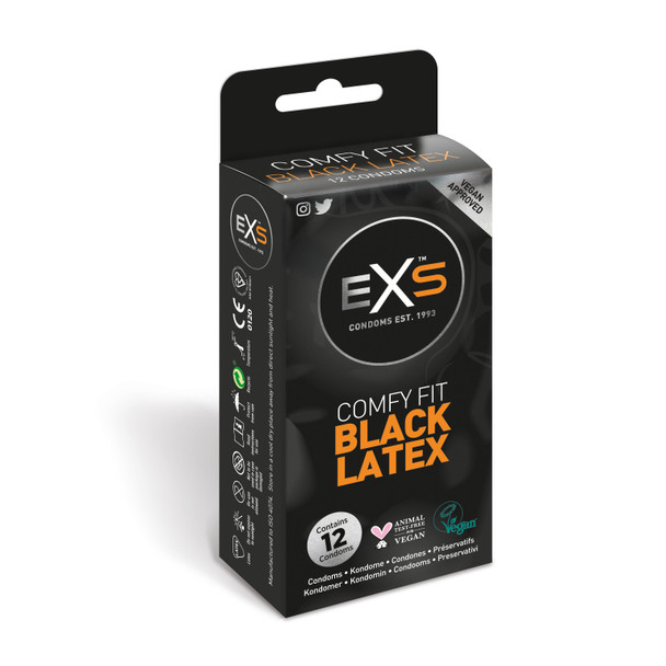 Exs Black Latex Condoms | Pack of 12 | Vegan Condoms | Black Coloured