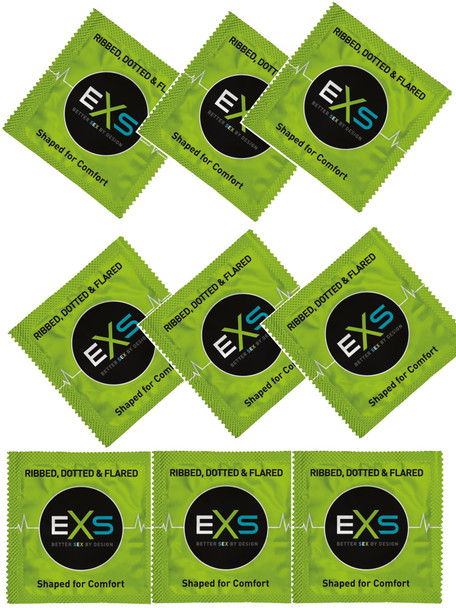 Exs Ribbed Dotted Flared Condoms | Pack of 12 | Vegan | Orgasmic Stimulation Condoms