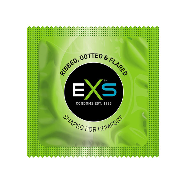 Exs Ribbed Dotted Flared Condoms | Pack of 12 | Vegan | Orgasmic Stimulation Condoms