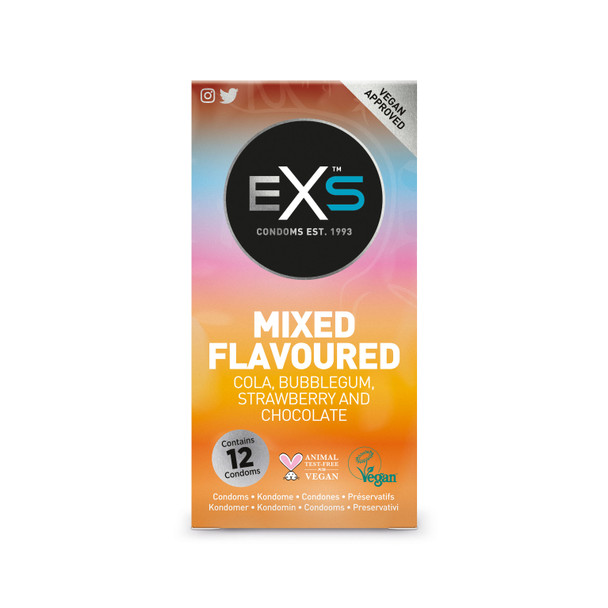 Exs Mixed Flavoured Condoms | Pack of 12 | Cola Strawberry Bubblegum Chocolate