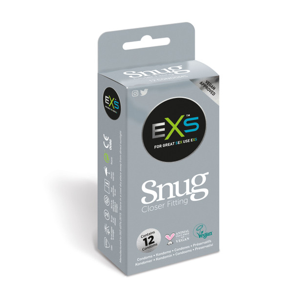 Exs Snug Fit Condoms Pack 12 | Smaller Size Tighter Trim Close Fit | Vegan Condoms
