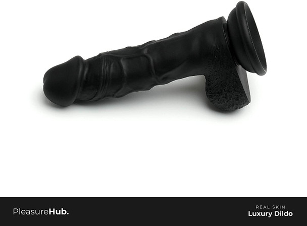 PleasureHub Realistic Silicone Dildo 7 Inches Dong | Black Real Skin Feel | With Suction Cup