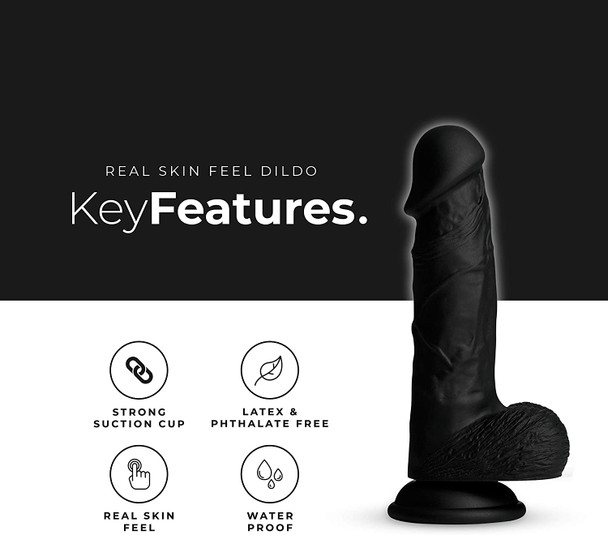 PleasureHub Realistic Silicone Dildo 7 Inches Dong | Black Real Skin Feel | With Suction Cup