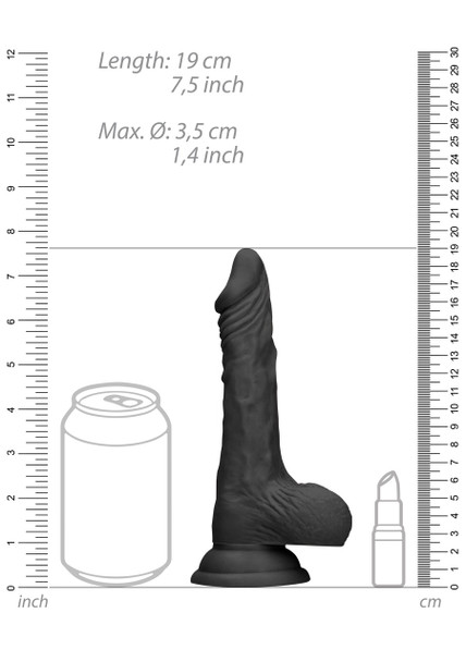  Real Rock Realistic Dildo Dong 7" Inch With Balls Black | Suction Cup Strap-On | Unisex Dildos Sex Toy