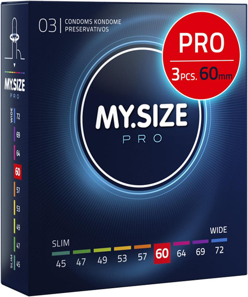 My Size Pro Condoms Pack of 3 | 60 mm | Vegan | Silicone Lubricated Latex Condoms |