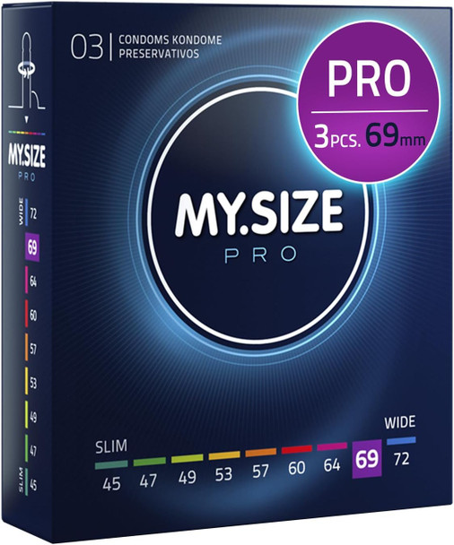 My Size Pro Condoms Pack of 3 | 69 mm | Vegan | Large Size Lubricated Latex |