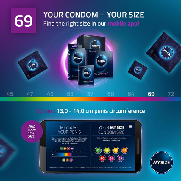 My Size Pro Condoms Pack of 3 | 69 mm | Vegan | Large Size Lubricated Latex | 