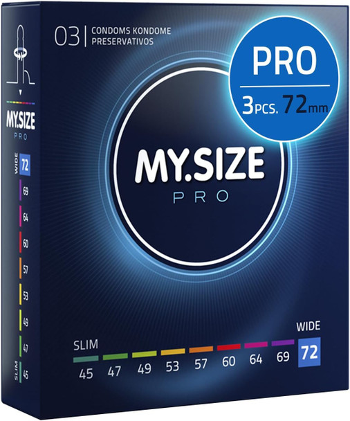 My Size Pro Condoms Pack of 3 | 72 mm | Vegan | Large Size Lubricated Latex Condom |