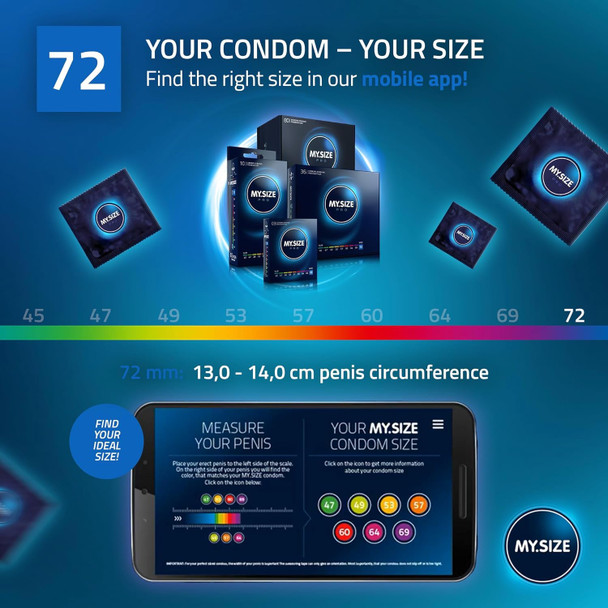 My Size Pro Condoms Pack of 3 | 72 mm | Vegan | Large Size Lubricated Latex Condom |