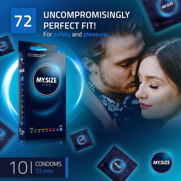 My Size Pro Condoms Pack of 10 | 72 mm | Vegan | Large Size Lubricated Latex Condoms|