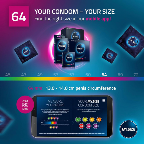 My Size Pro Condoms Pack of 36 | 64 mm | Vegan | Large Size Lubricated Latex Condoms|