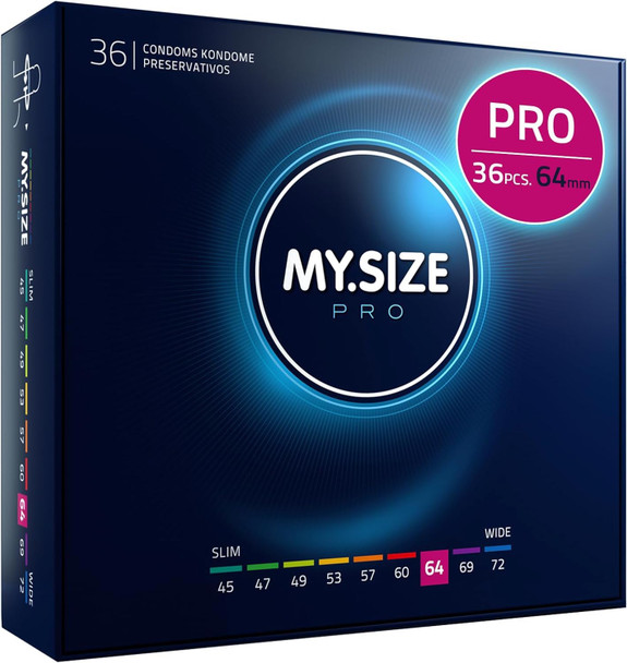 My Size Pro Condoms Pack of 36 | 64 mm | Vegan | Large Size Lubricated Latex Condoms|