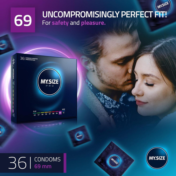 My Size Pro Condoms Pack of 36 | 69 mm | Vegan | Large Size Lubricated Latex Condoms| 