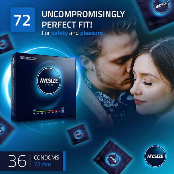 My Size Pro Condoms Pack of 36 | 72 mm | Vegan | Large Size Lubricated Latex Condoms| 