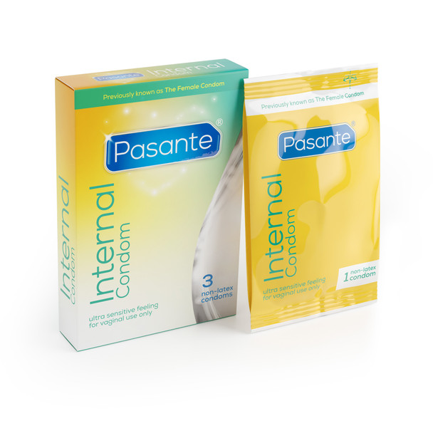 Pasante Internal Non-Latex Condoms Pack of 3 | Previously Known as Female Condom | | Softer Sensual Sensitive Feeling