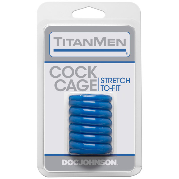 Doc Johnson TitanMen Tools Cock Cage Cock Ring | Stretch-To-Fit | Blue