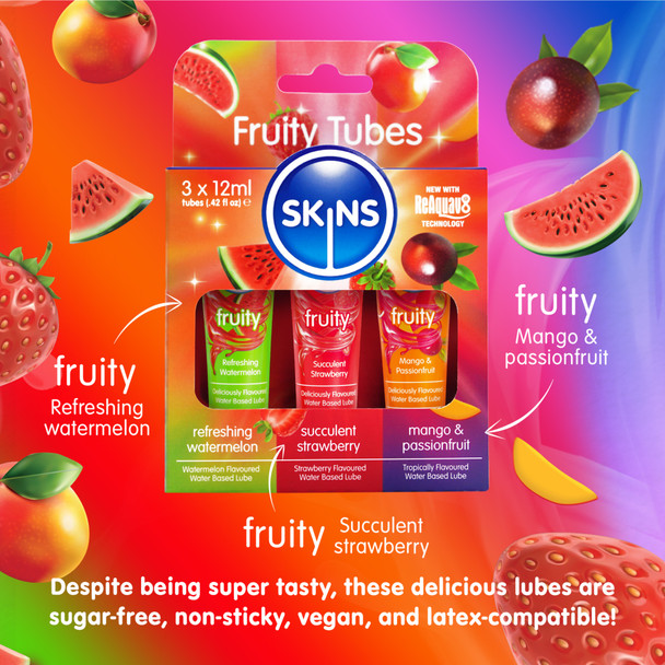 Skins Fruity Lube | 3 x 12ml Tubes | Flavoured Lubricant Strawberry Mango Watermelon