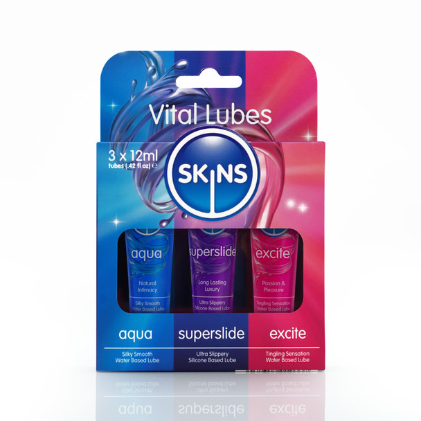 Skins Vital Lube | 3 x 12ml Tubes | Sensation Silicone Water based Sex Lube