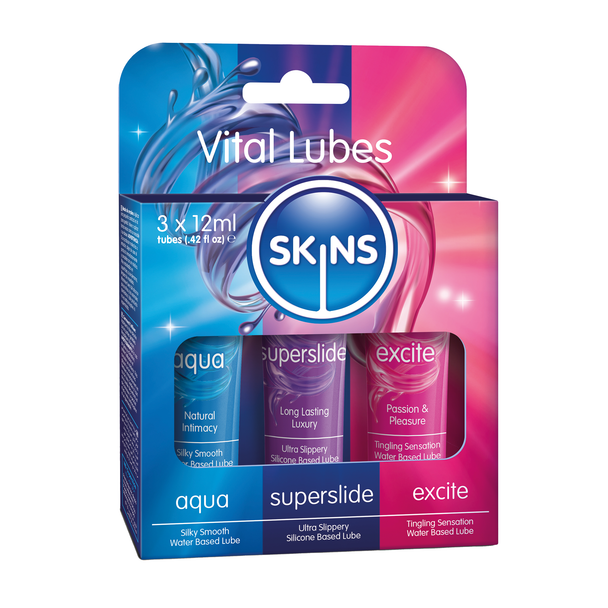 Skins Vital Lube | 3 x 12ml Tubes | Sensation Silicone Aqua Water based Sex Lube