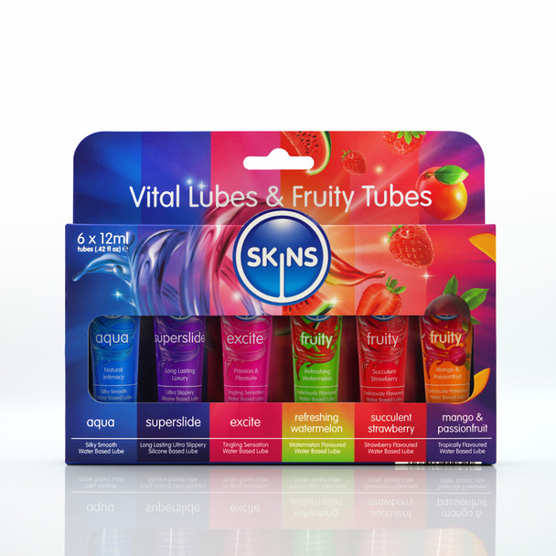 Skins Fruity +Vital Lube | 6 x 12ml Tubes | Sensation Silicone Aqua Water based Sex Lube