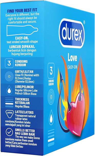 18 x Durex Love Condoms ( 6 x Pack 3 ) | Sealed Box | Nominal Width 52mm | Comfort and Fit 