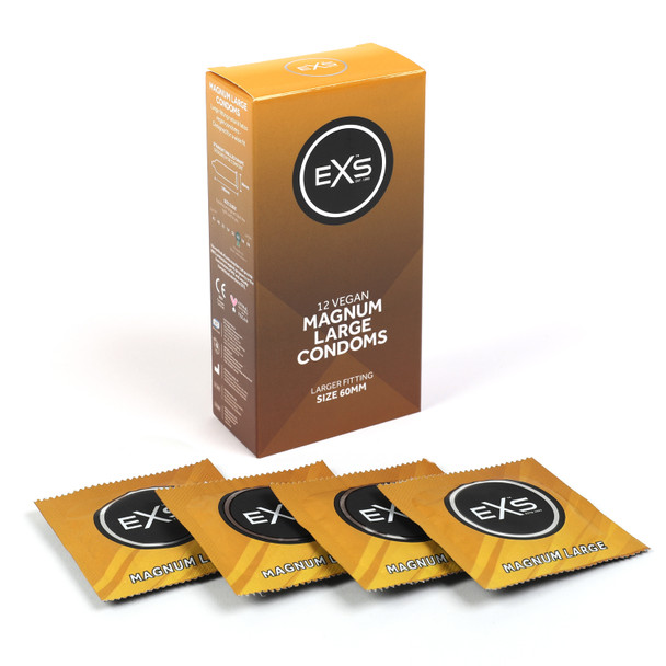 36 Exs Magnum Large Condoms | 3 Box of 12 | Vegan 60mm Width 190mm Length