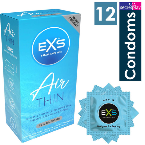 36 Exs Air Thin Condoms | 3 x Pack of 12 | 0.045 mm Thickness | Sensitive Latex Condoms |